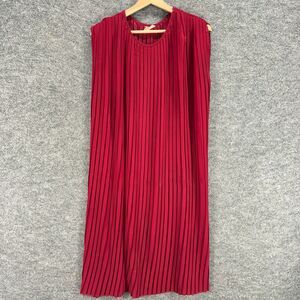 Empire Dress Women M Medium Red Shift Midi Crew Neck Pleated Sleeveless Casual